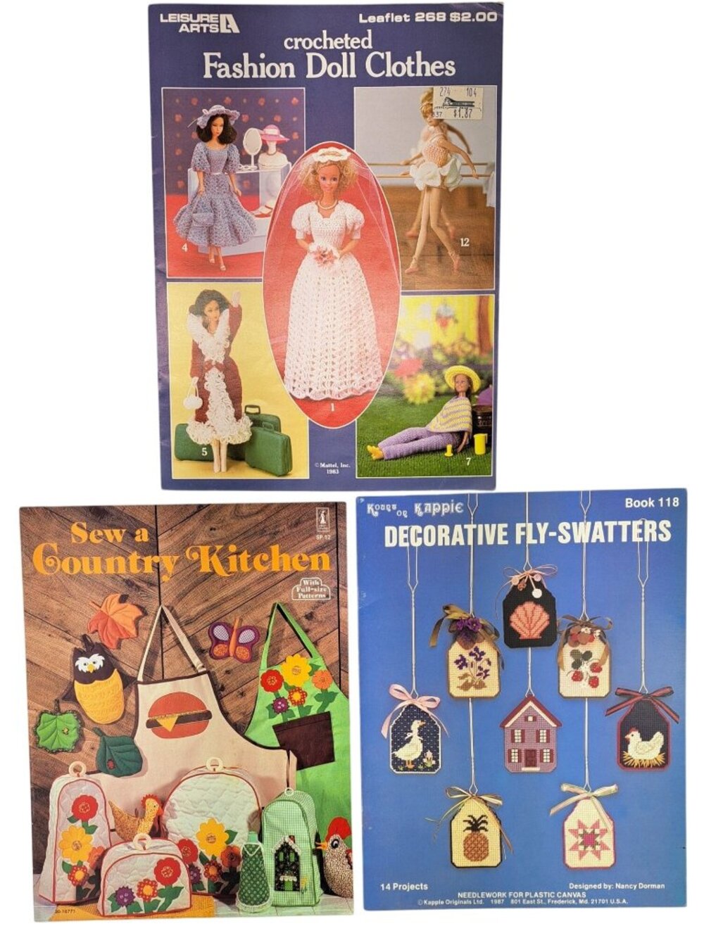 Crocheted Doll Clothes Barbie Sew Country Kitchen Fly-Swatters Books Vintage